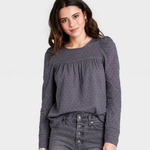 Gray eyelet long sleeve top